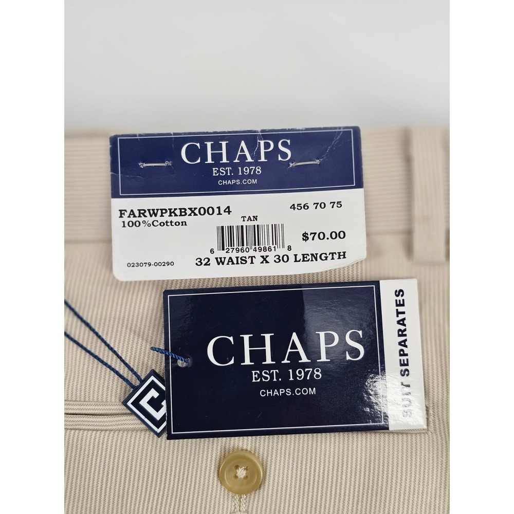 Chaps Suit Separates Pants Mens 32x30 Tan Pinstripe Flat Front Business NWT - Picture 3 of 6